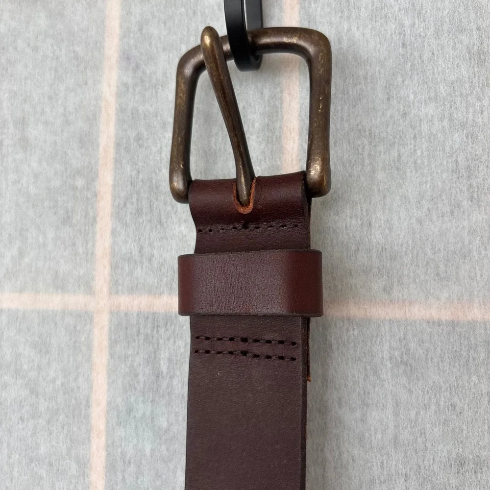 Mens Eddie‎ Bauer Dark Brown Genuine Leather Belt Antiqued Brass Buckle Classic